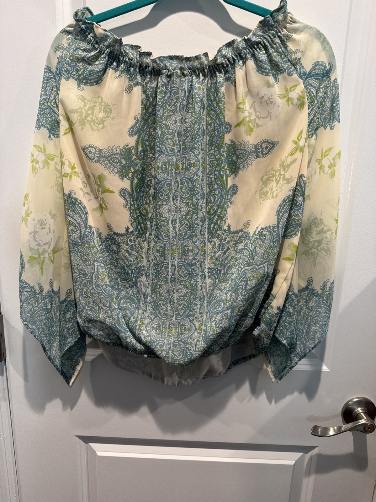 SOHO Jeans Boho Peasant Blouse Paisley Off Shoulder Batwing Lined Women’s S