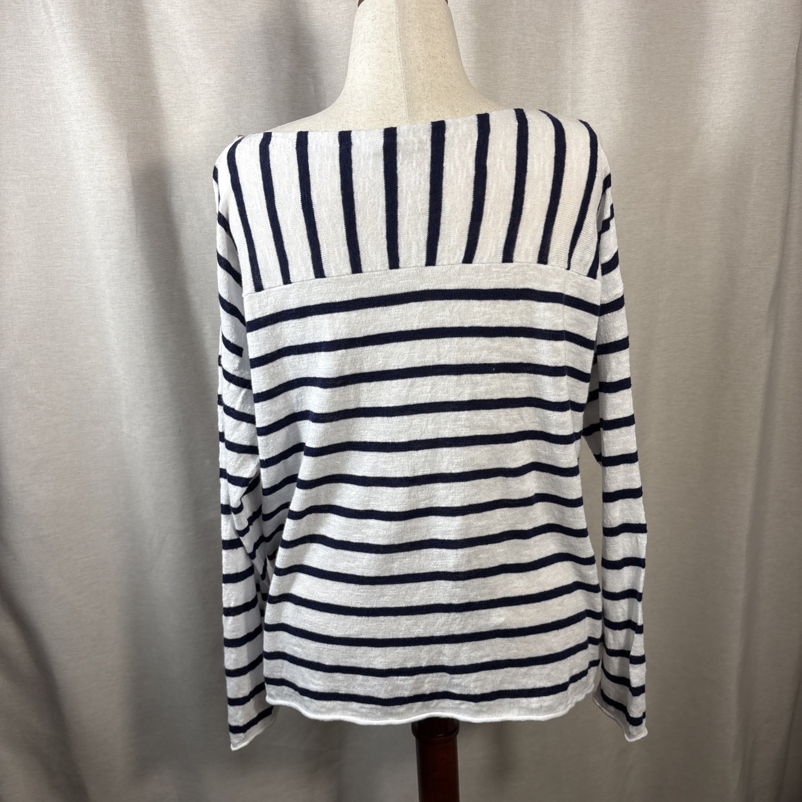Eileen Fisher Womens Navy & White Linen Cotton Stripe Knit Sweater 1X Drapey