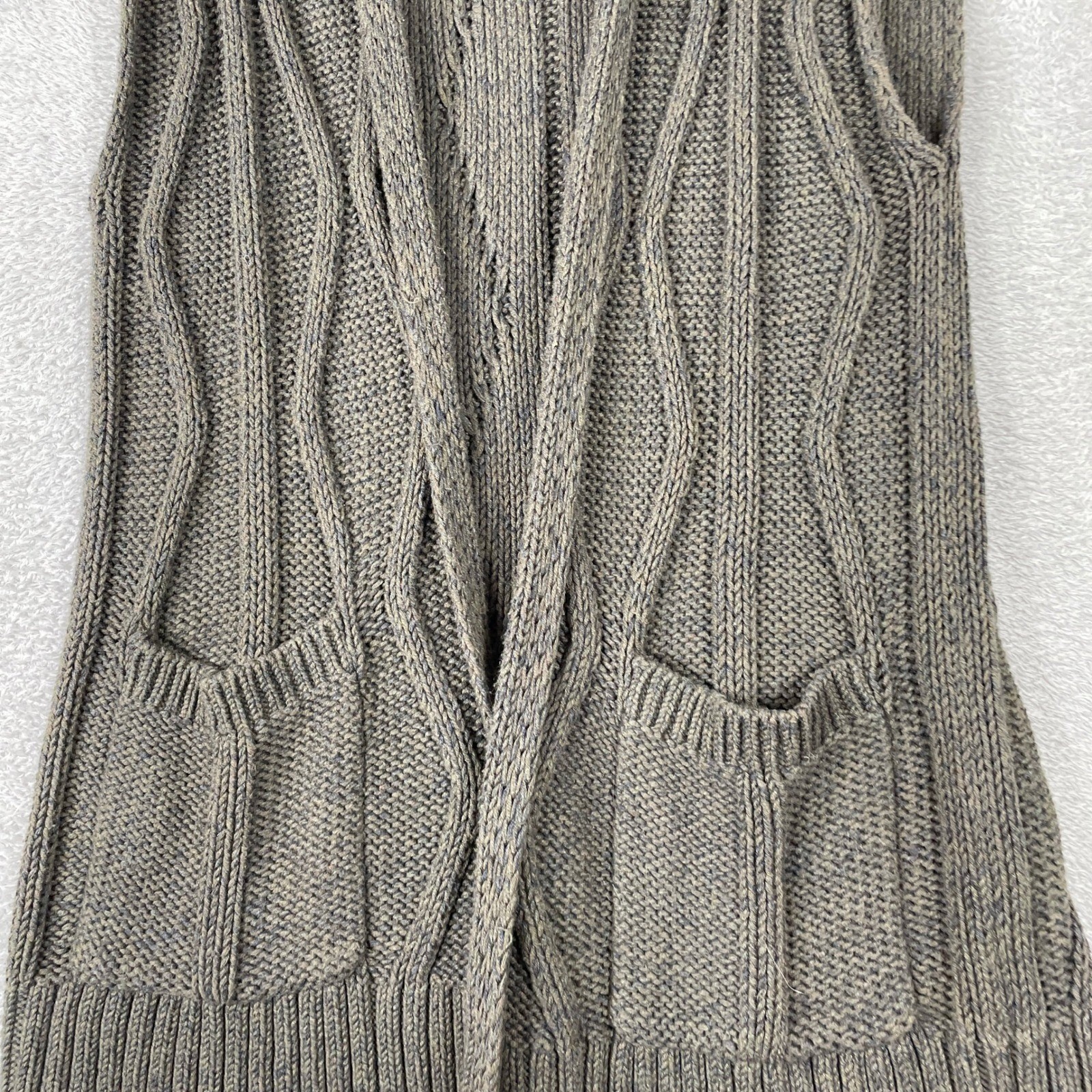 Pendleton Longline Cable Knit Vest Womens Small Brown Cotton Cashmere Open Front