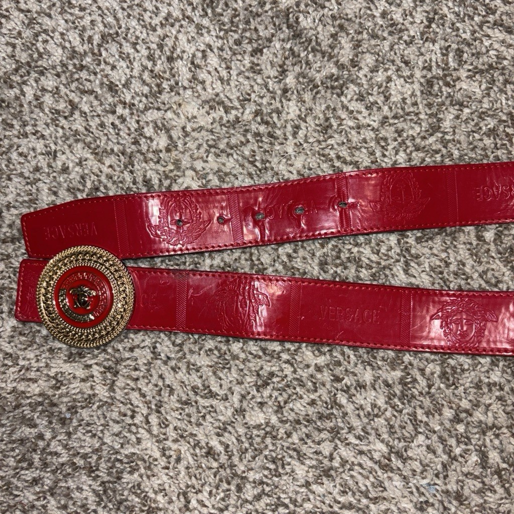 Vintage Red 1990s Versace Red Medusa Belt 45 Inches