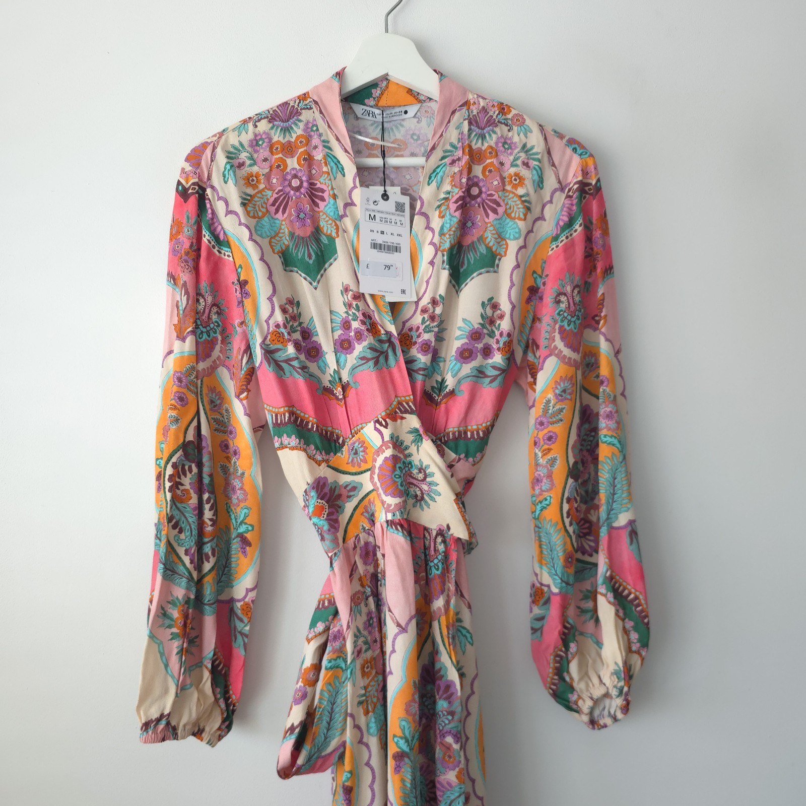 Zara Oriental Print Midi Kimono Wrap Summer Dress Size M Medium 10 12 NEW BNWT