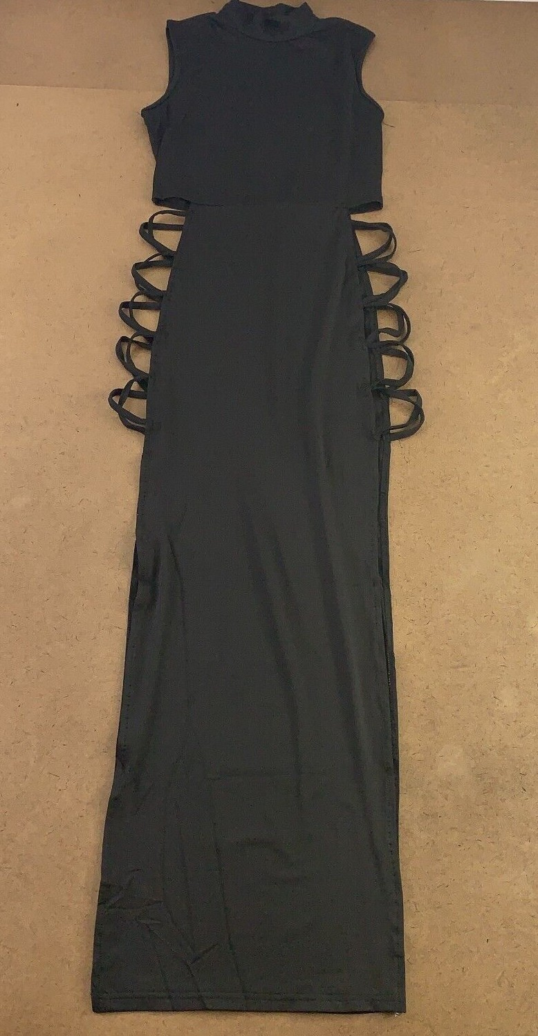 LYANER Women’s Medium Mock Neck Cut Out Side Sleeveless Bodycon Maxi Tank Dress