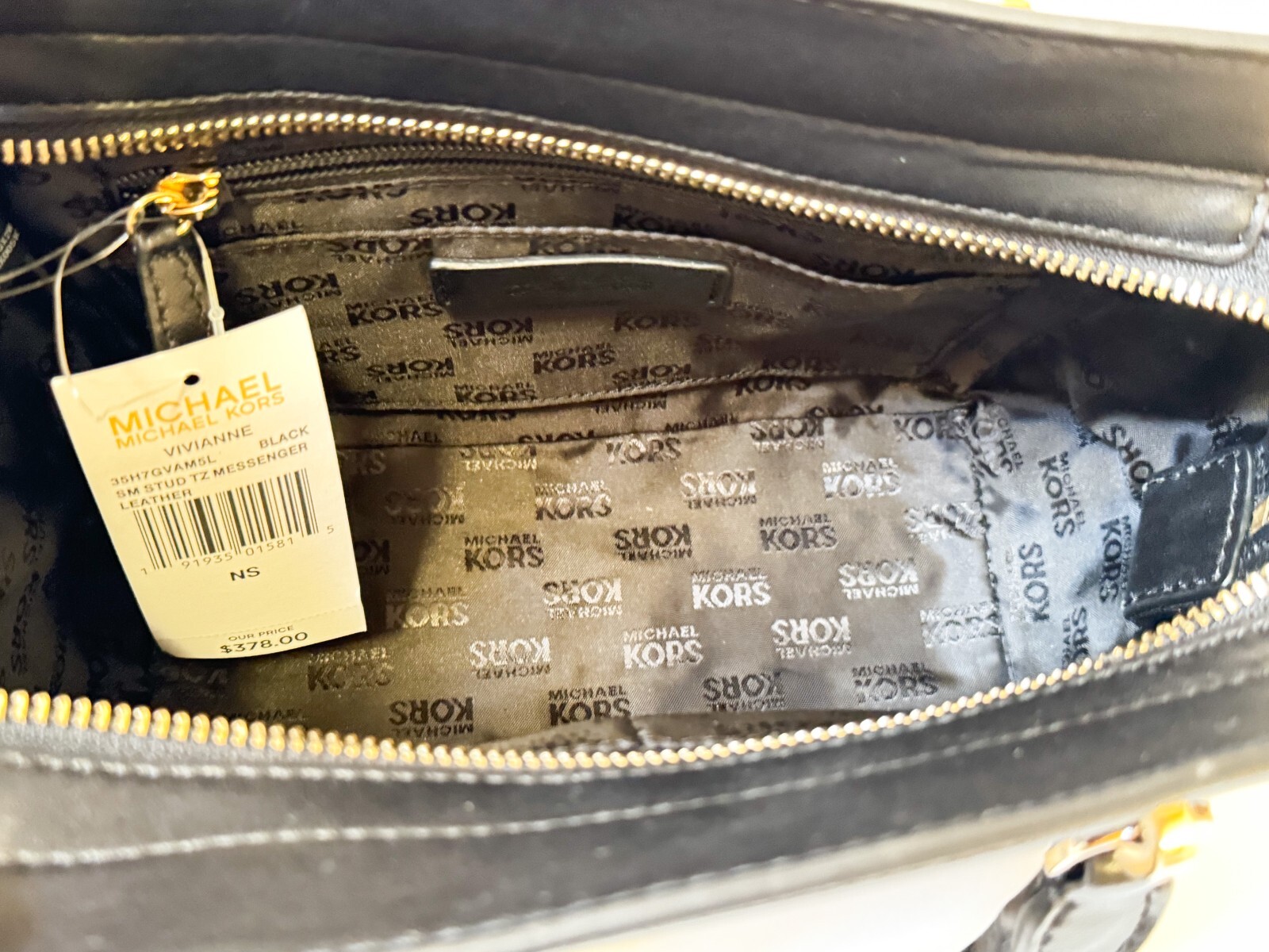 MICHAEL KORS VIVIANNE SMALL SATCHEL CROSSBODY BAG BLACK/GOLD STUDS