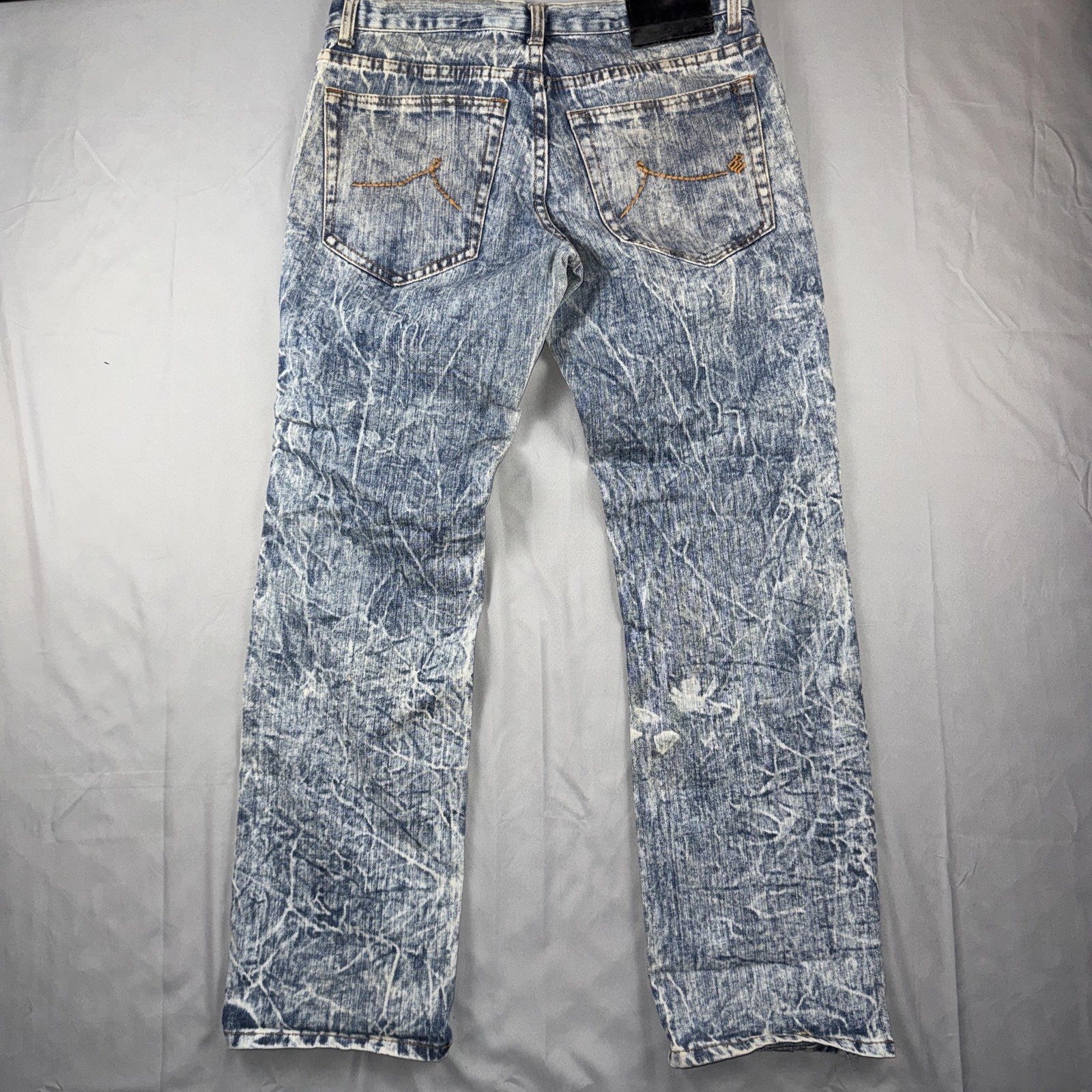 Rocawear Jeans Mens 32×32 Blue Acid Wash Moto Distressed Straight Denim Pants