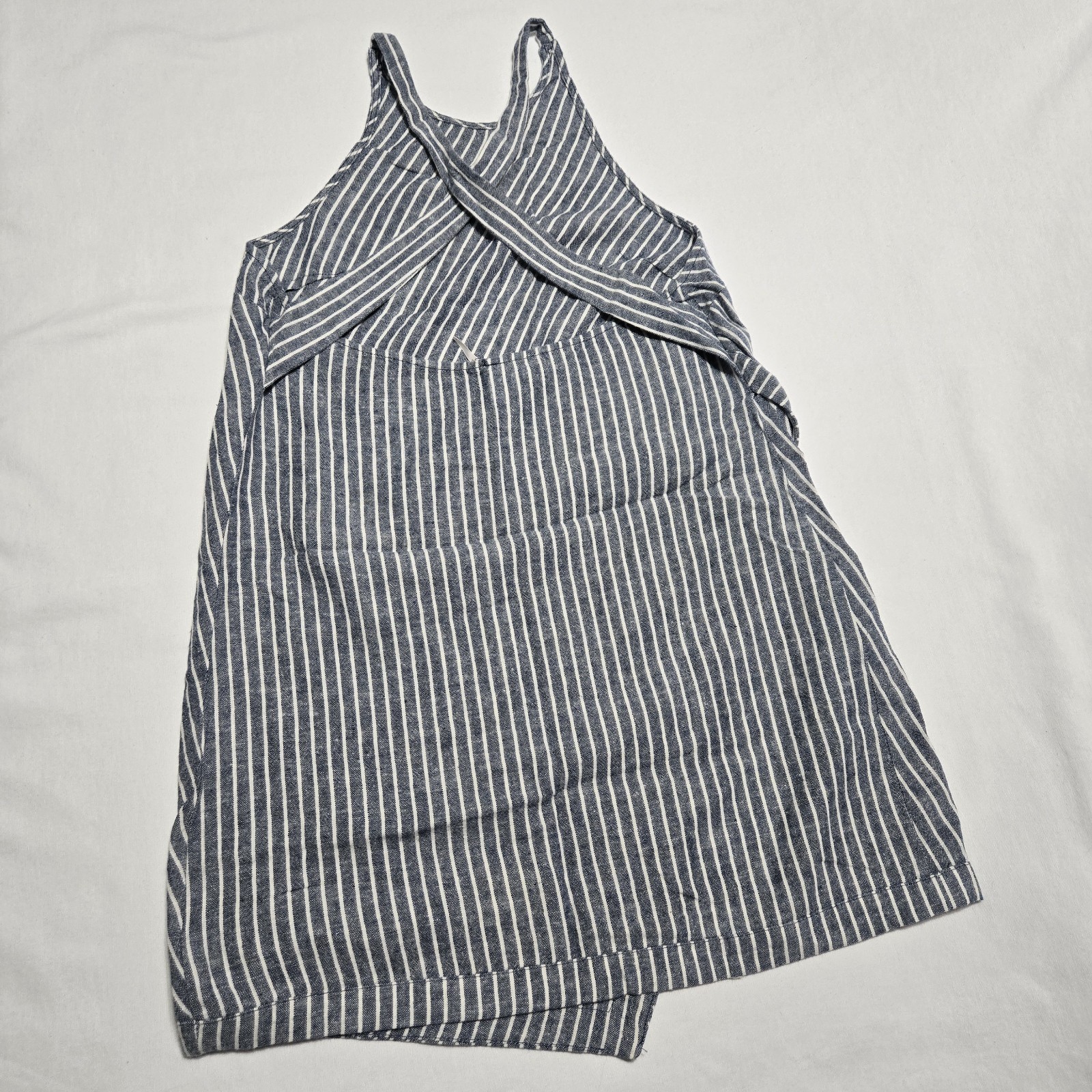 Free People Women’s Asymmetrical Linen Striped Blue And White Tank Top sz 4