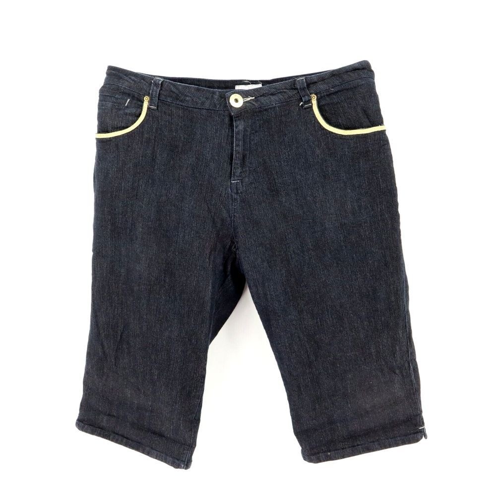 Venezia Capri Jean Pedal Pusher Womens 18 Black Gold Accents RISE: 10.5 INCHES