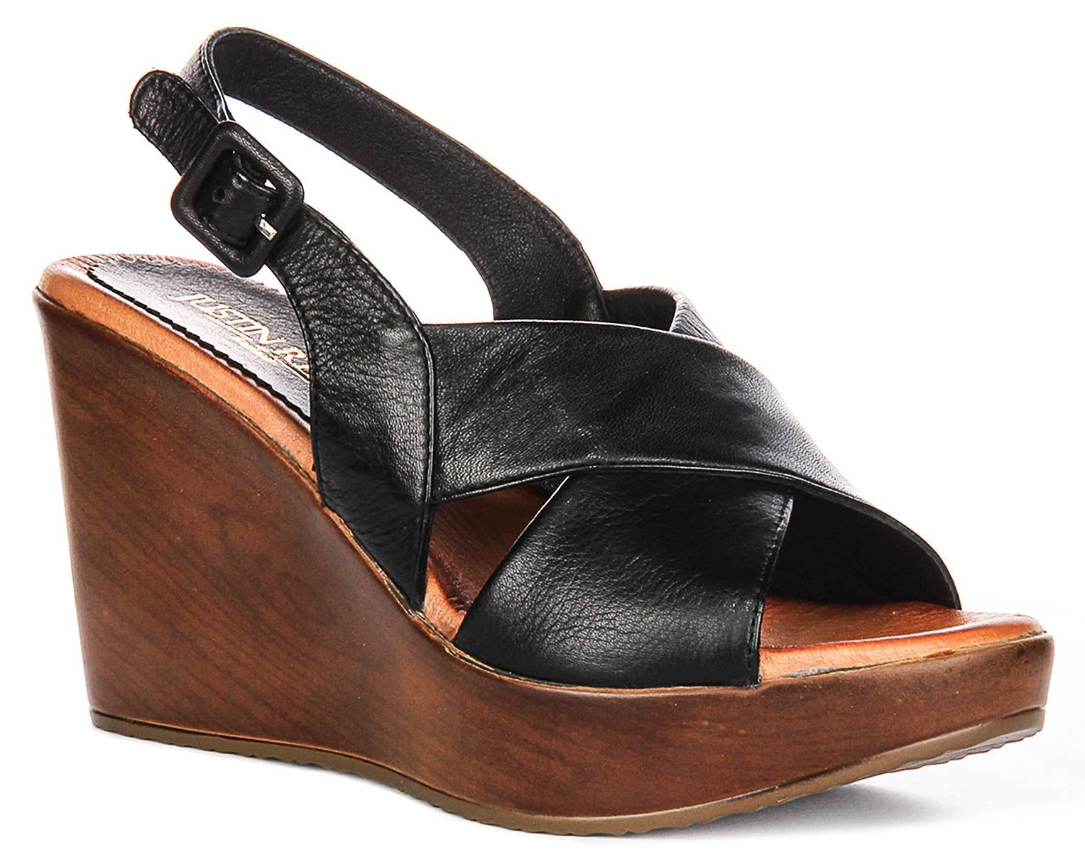 Justinreess England Platform Wedge Leather Womens Sandal In Black US 5 – 11