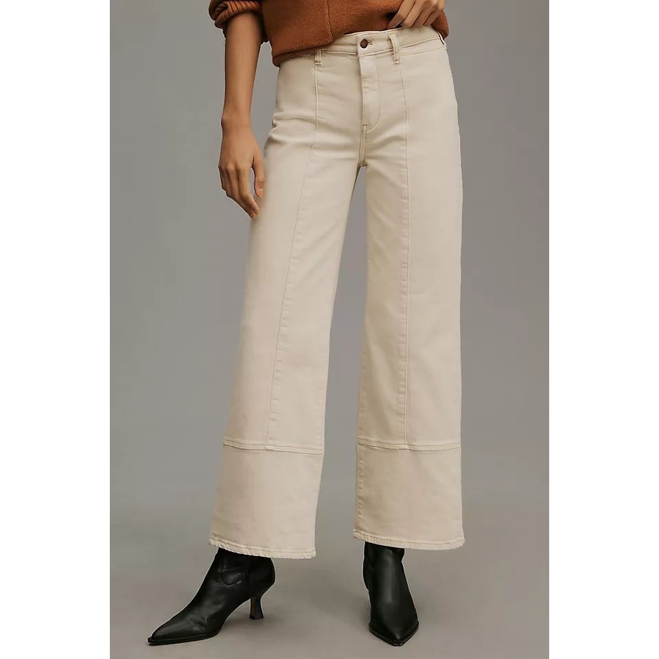 Anthropologie Pilcro Cuffed Crop High-Rise Wide-Leg Cream Color Size 27