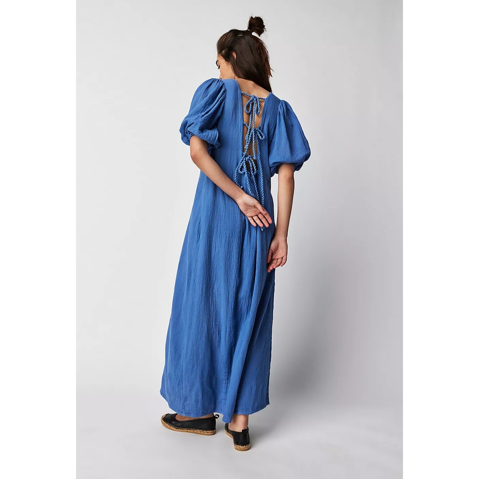 New Free People Jen’s Pirate Booty Paraguay Button Maxi Gown $252 MEDIUM Blue