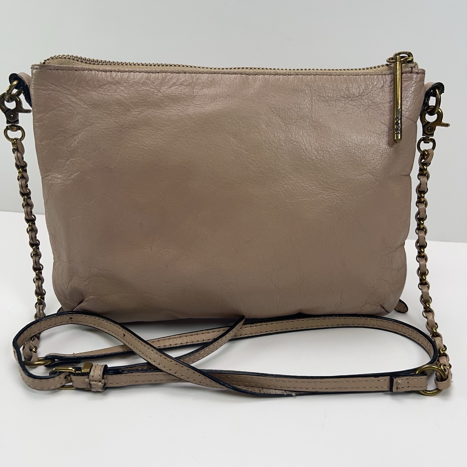 ELLIOTT LUCCA Messina Leather Crossbody Bag 3 Zip Basket Weave Purse Boho Nude