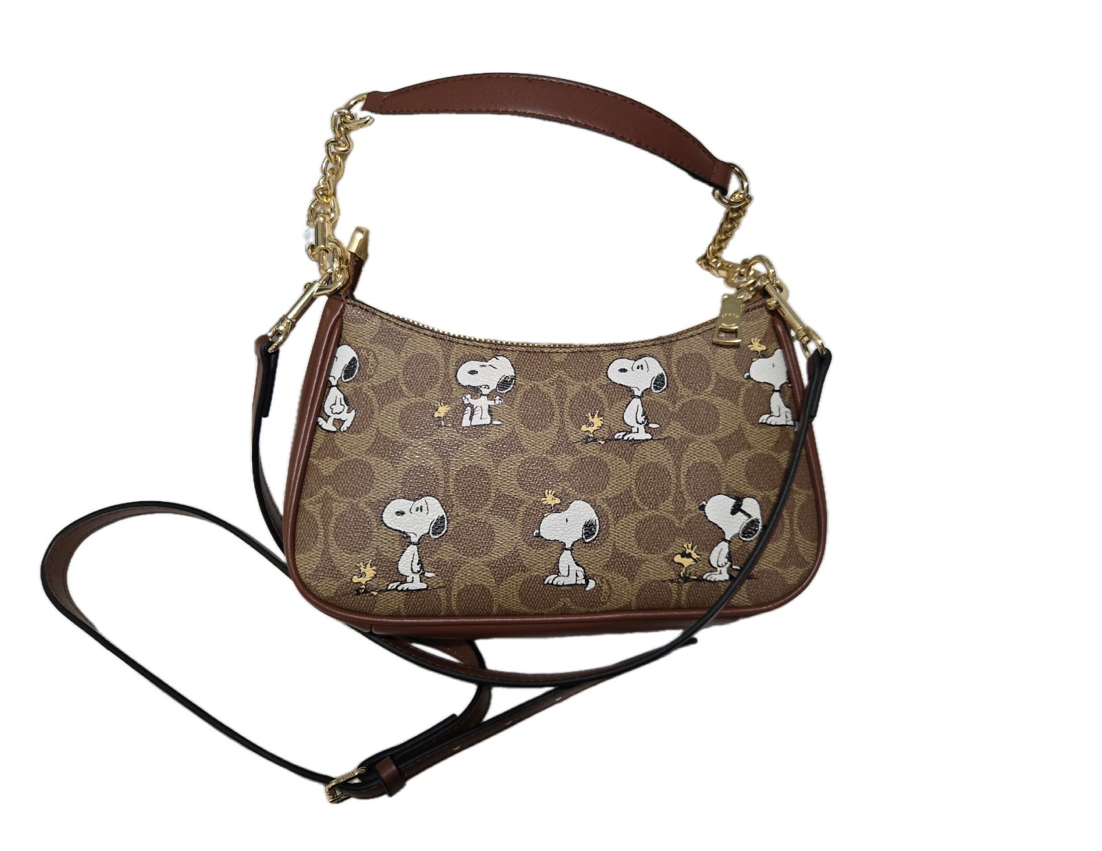 Coach X Peanuts Teri Shoulder Bag Signature Canvas With Snoopy Dog