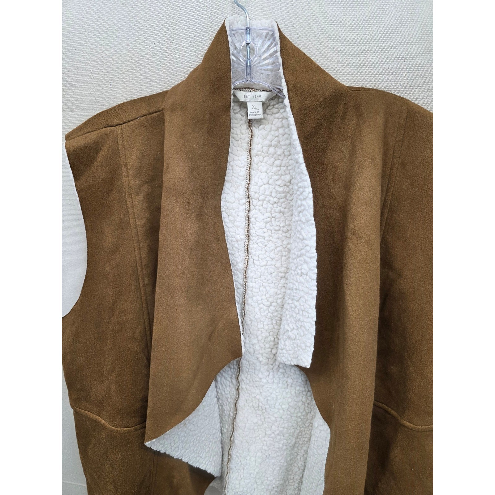 Est. 1946 Womens Faux Suede Shearling Lined Drape Front Vest Brown XL