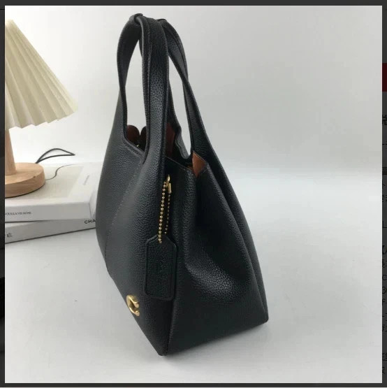 COACH CM545 Lana Shoulder Bag 23 Polished Pebble Leather Black .New