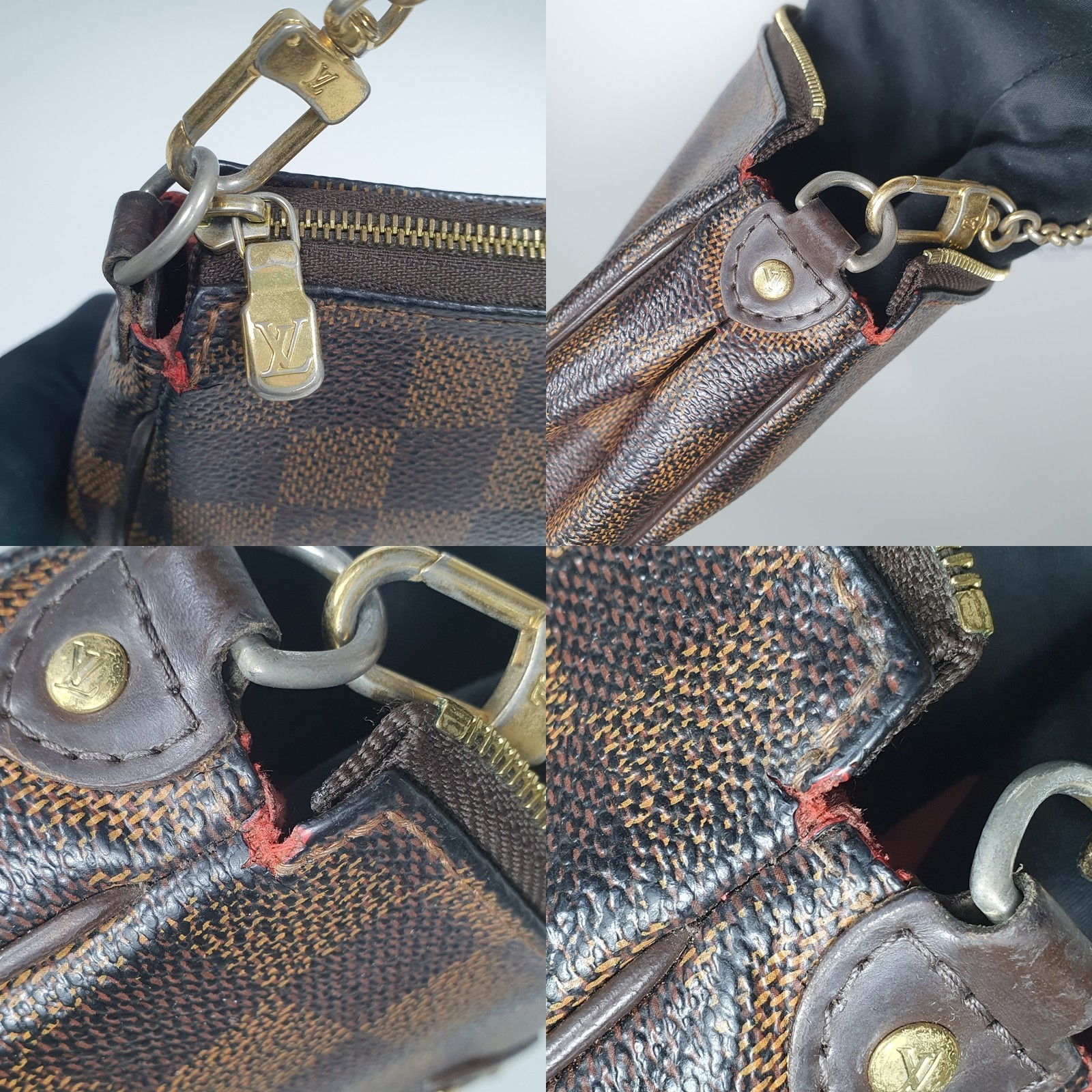 NO TARIFF Auth Louis Vuitton Eva Clutch Damier Ebene N55213 No Shoulder CLA969