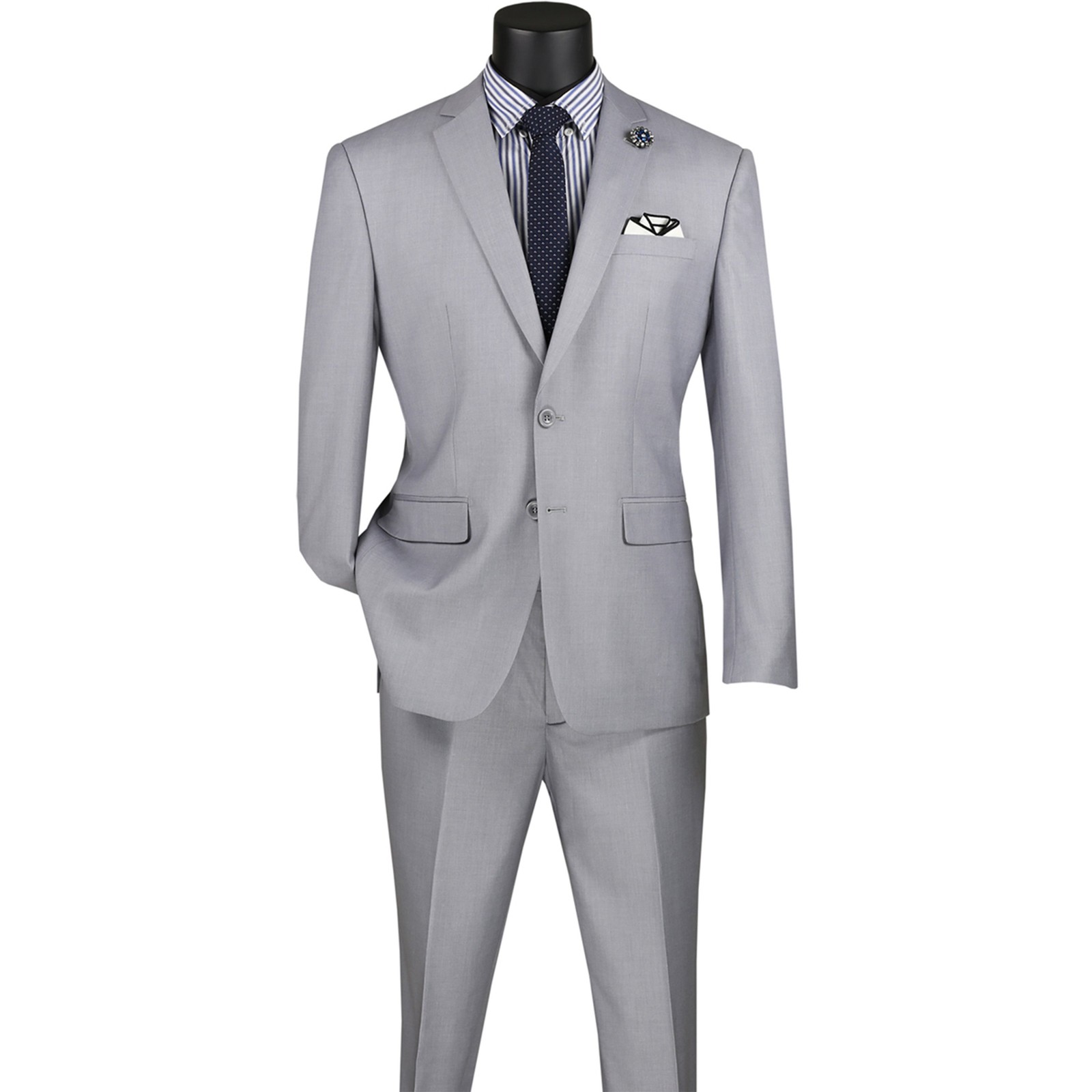 VINCI Men’s Light Gray 2-Button Slim Fit Suit – NEW