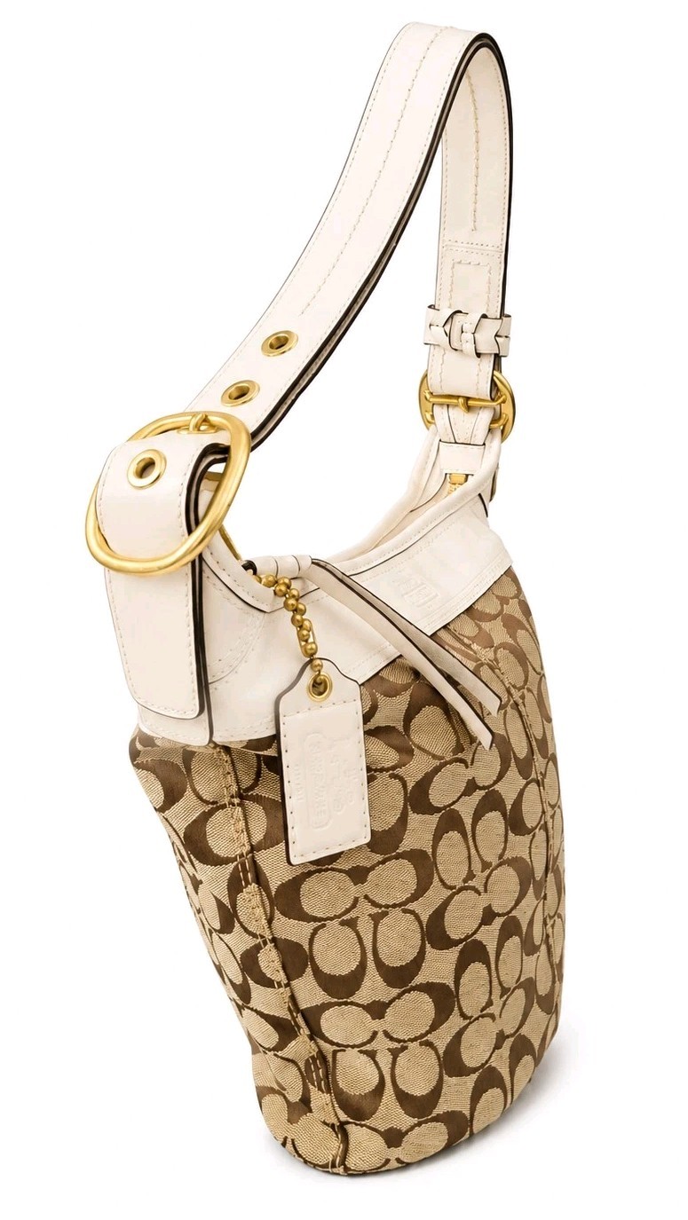 NEW! COACH Vintage Bleecker Signature Jacquard White/Khaki Duffle Shoulder Bag