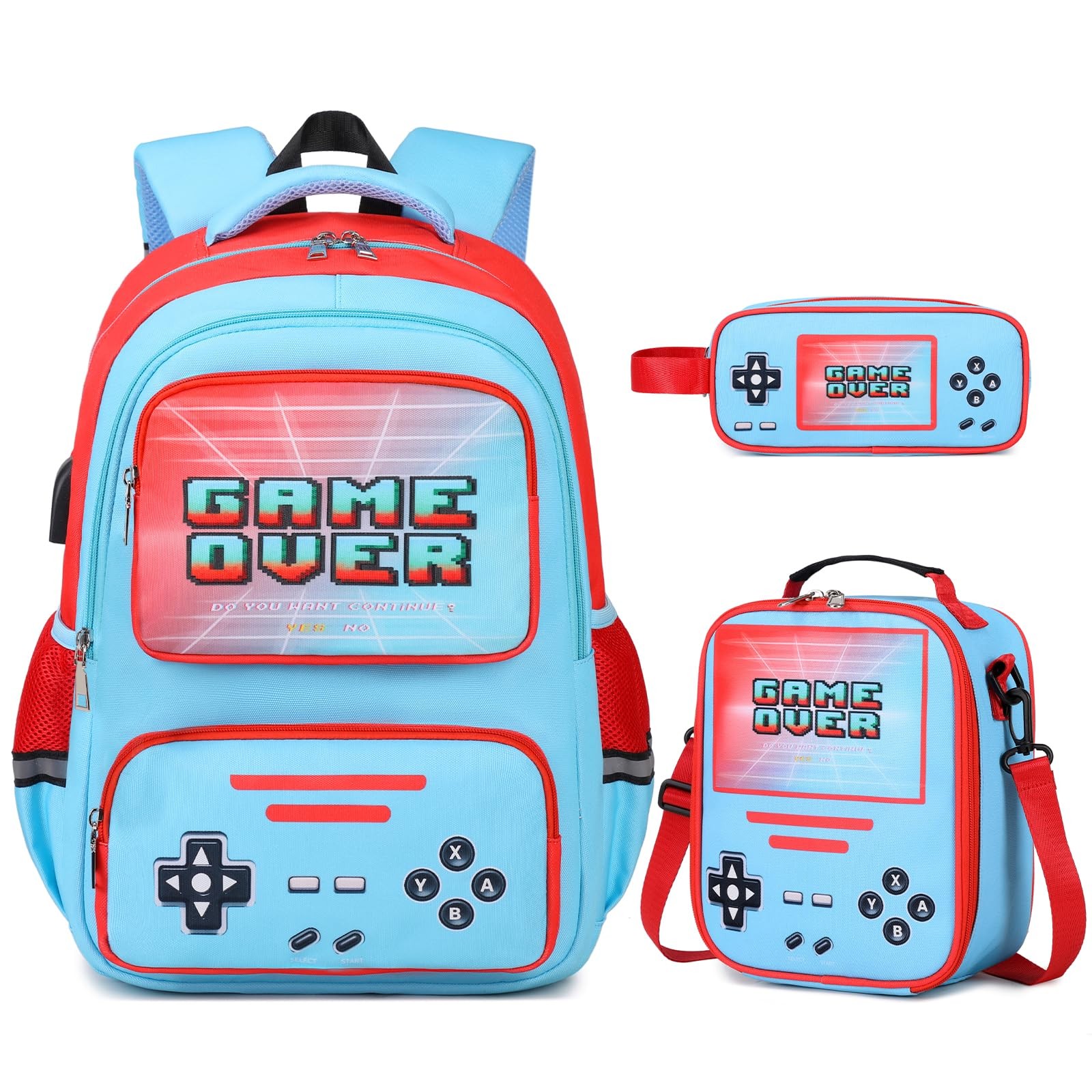 Gamer Backpack for Boys – Cool Luminous School Bag with Lunch Bag Pencil Case…