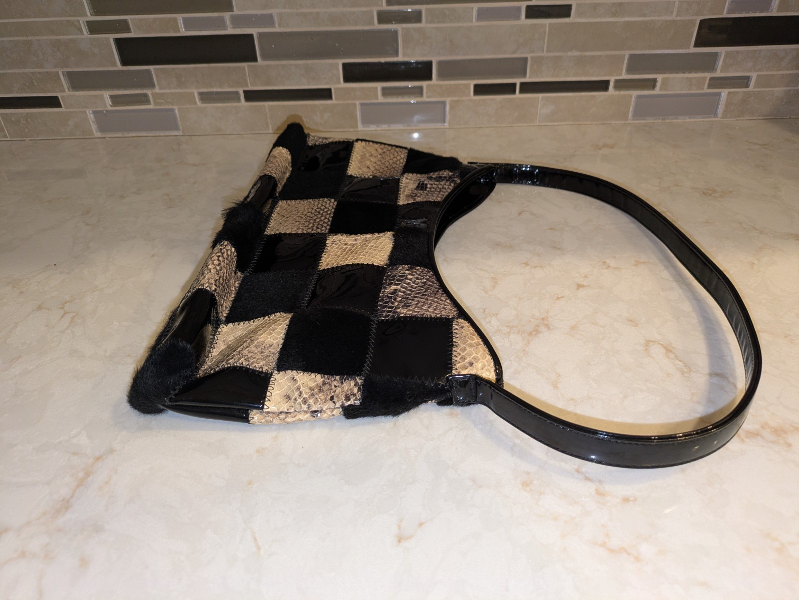 Rob Ference LA Black Patent Leather, Calf Hair, and Snakeskin Purse