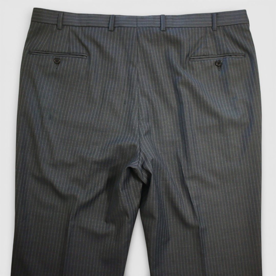 Bespoke Hickey Freeman 2 Piece Suit 46S Gray Pinstripe Surgeon Cuff Dual Vent