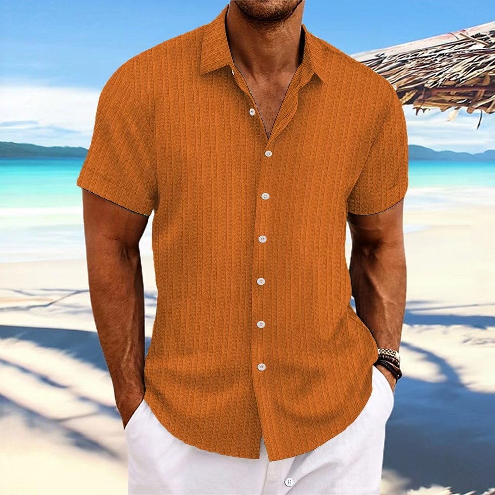 Striped Button Down T Shirts 2025 Men Grandad Summer Short Sleeve Casual Tops