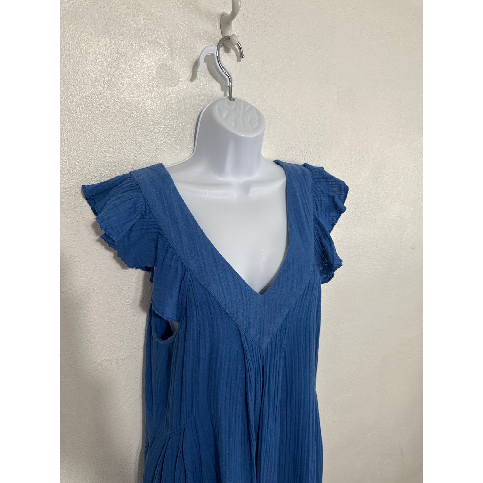 Mille Double Gauze Resort Wear Midi Ruffle Sleeve Dress M Royal Blue Vacation