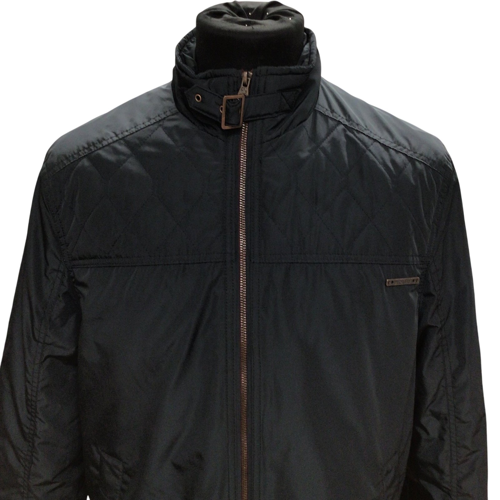 John Rocha Blue Quilted Jacket Size M with Buckle Collar and Zip Closure