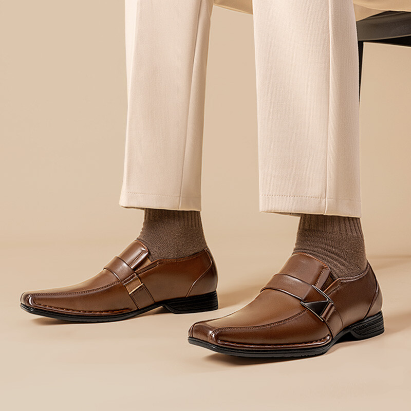 Men Dress Shoes Oxford Faux Leather Slip On Business Square Toe Loafer Shoes