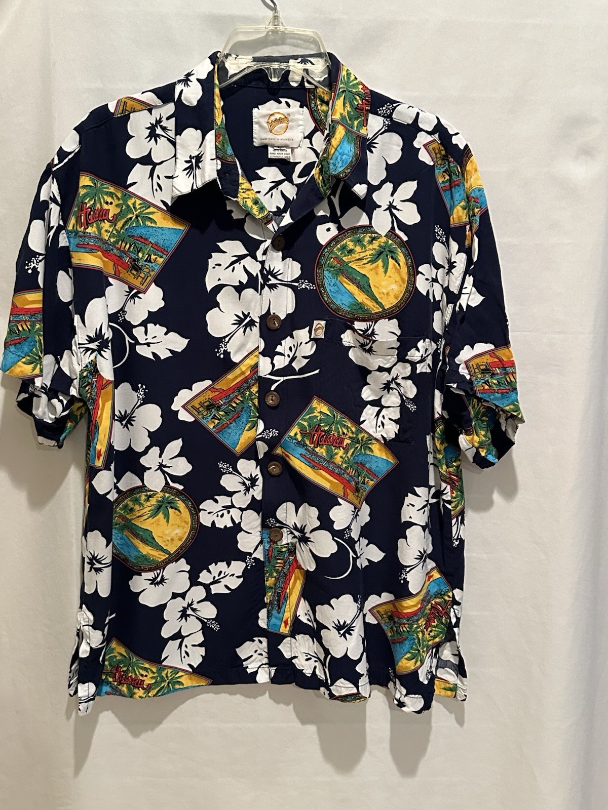 Kahala Suns Hawaiian Shirt Mens L Blue Rayon Floral Aloha Beach Camp