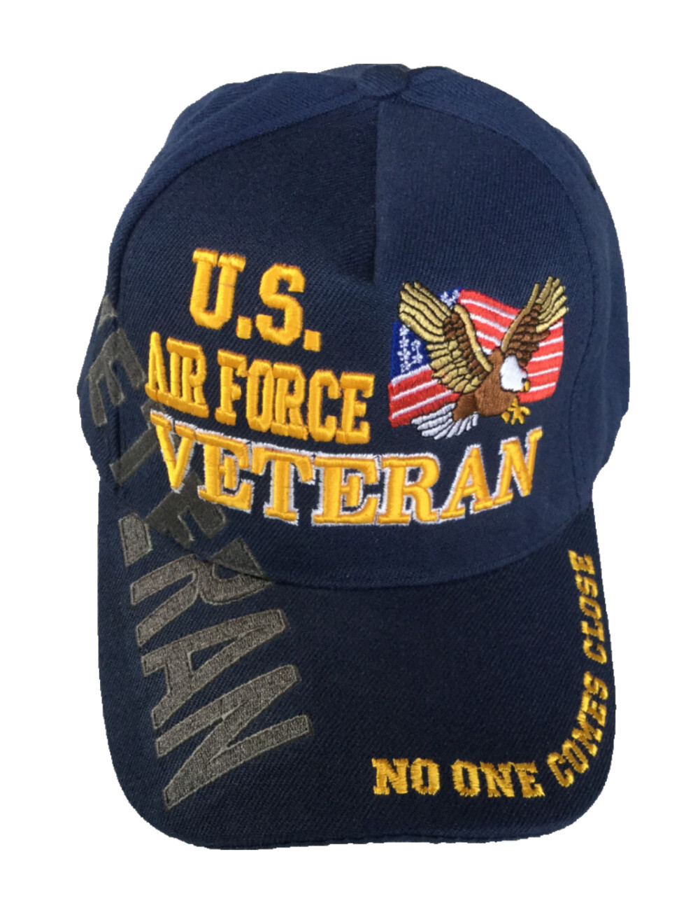 U.S. Air Force, Veteran, Small eagle on Flag, Veteran on side, navy blue hat