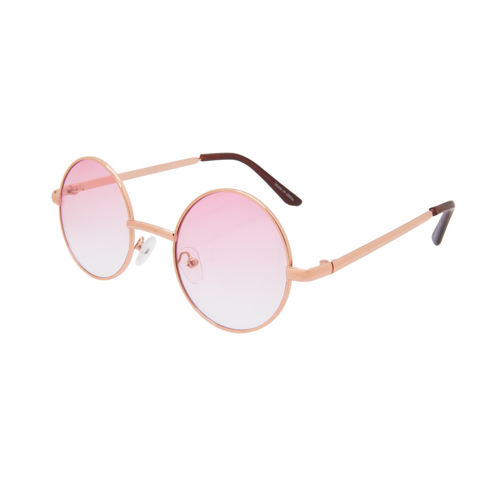ROUND SUNGLASSES PINK-CLEAN LENS 2 TONE HIPSTER RETRO METAL SILVER FRAME 43 MM