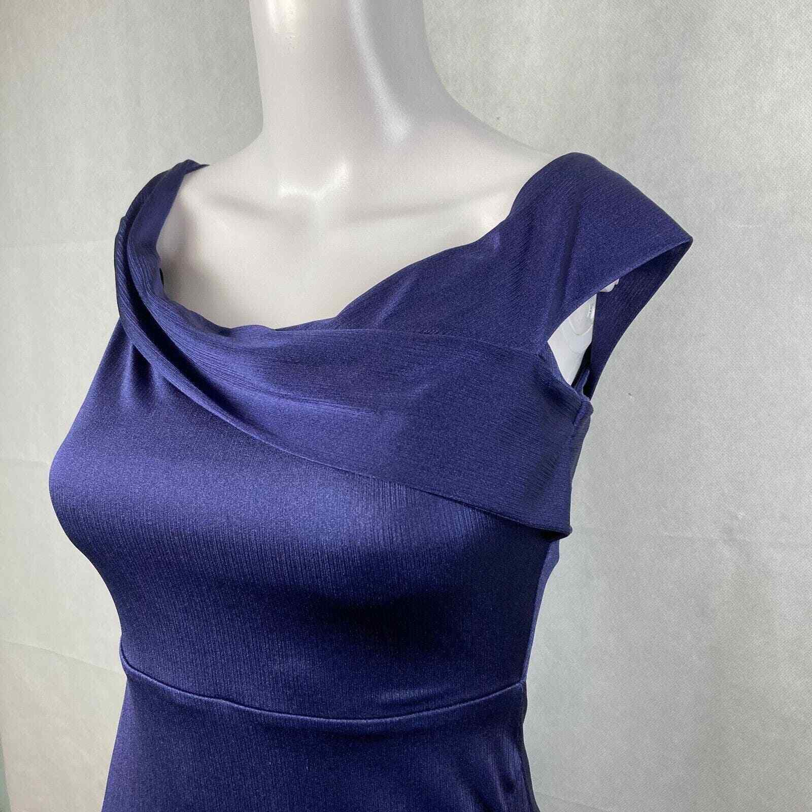 NWT Windsor Dress Womens Sz S Navy Blue Brook Off Shoulder High Slit Sheath Midi