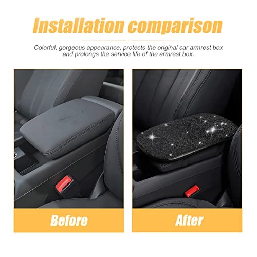 11.8 x 8.5 Inch Console Armrest Pad | crystal rhinestone surface, soft Black