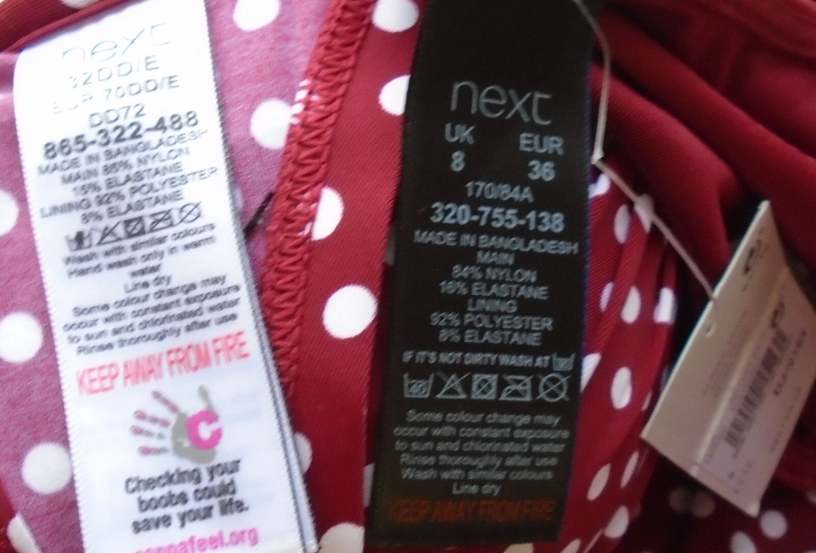 NEXT Push Up Bikini polka dot berry top 32DD/E berry briefs Size 8 New Tags BNWT