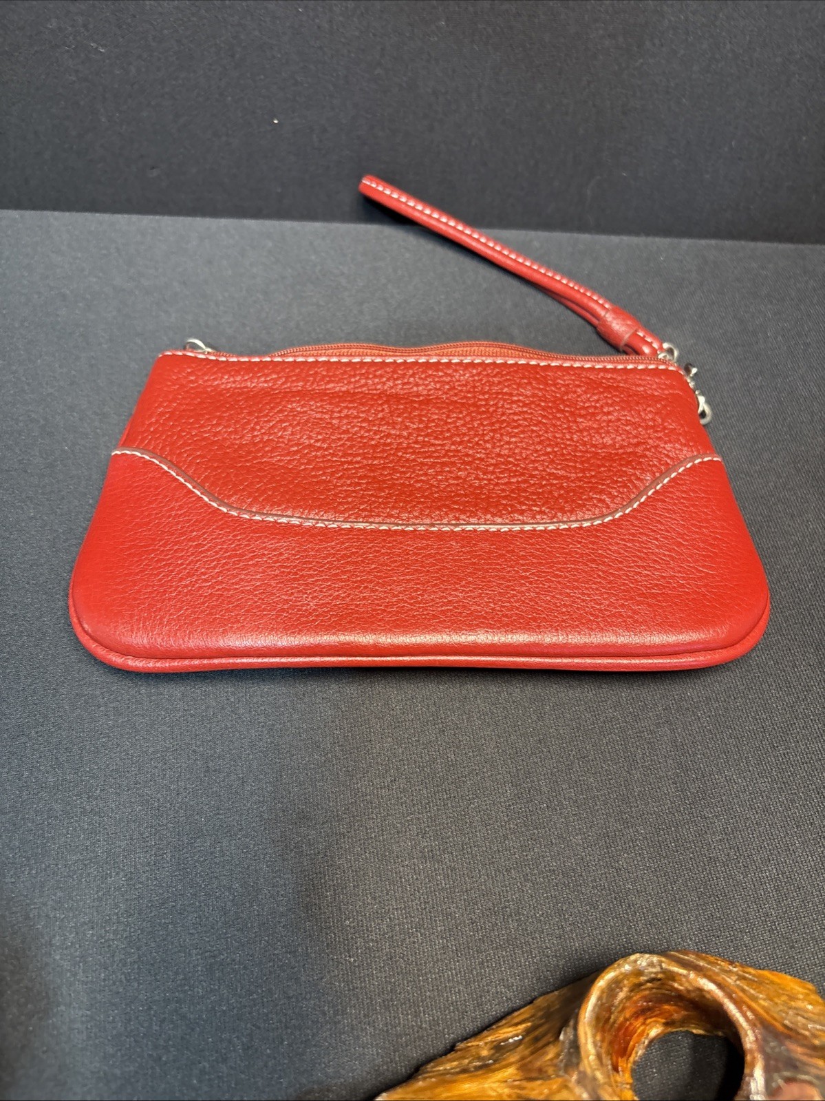 Wilson Leather Red leather buckle accent wristlet