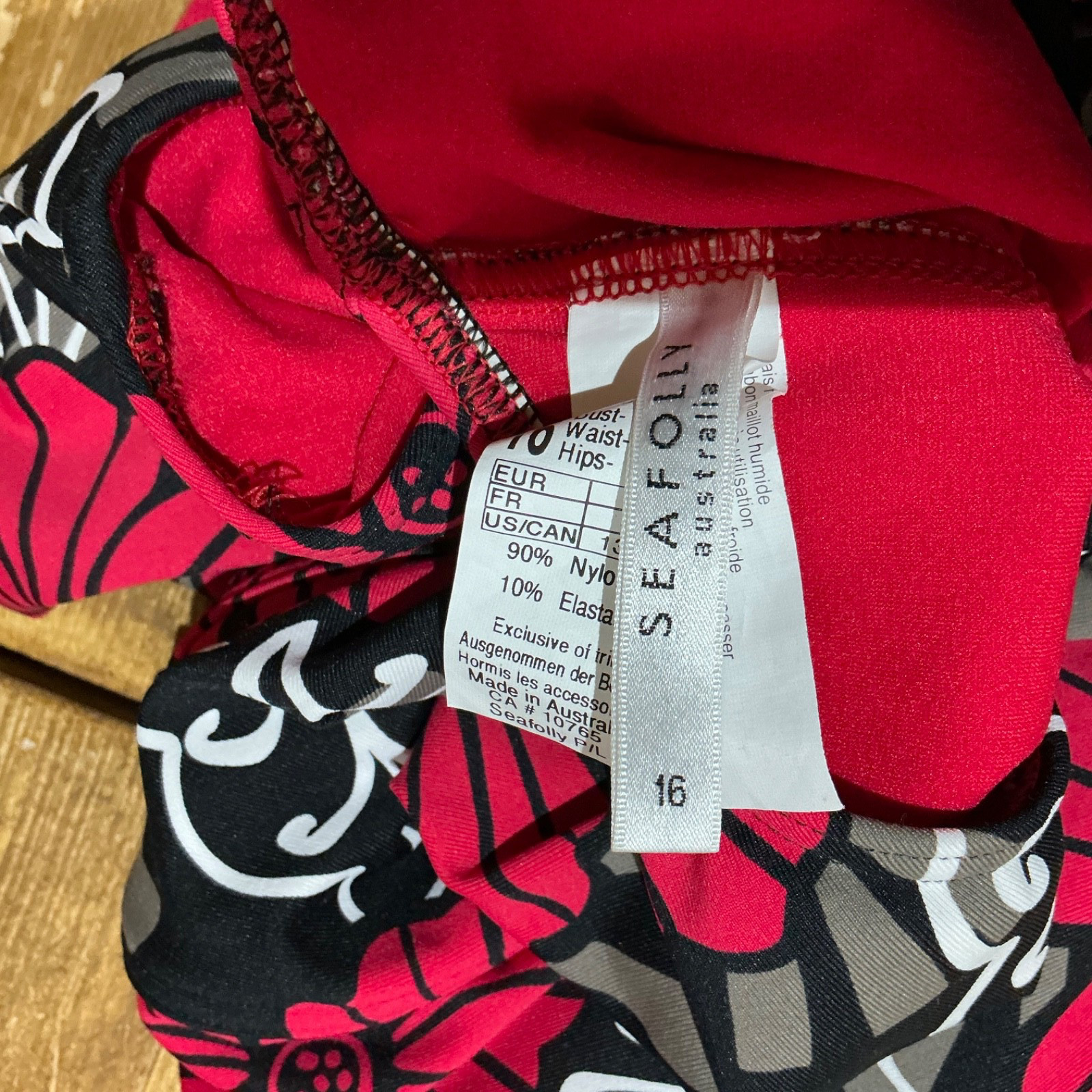 Seafolly Black Red & White Patterned Multi-way Strap Swimsuit Size 16