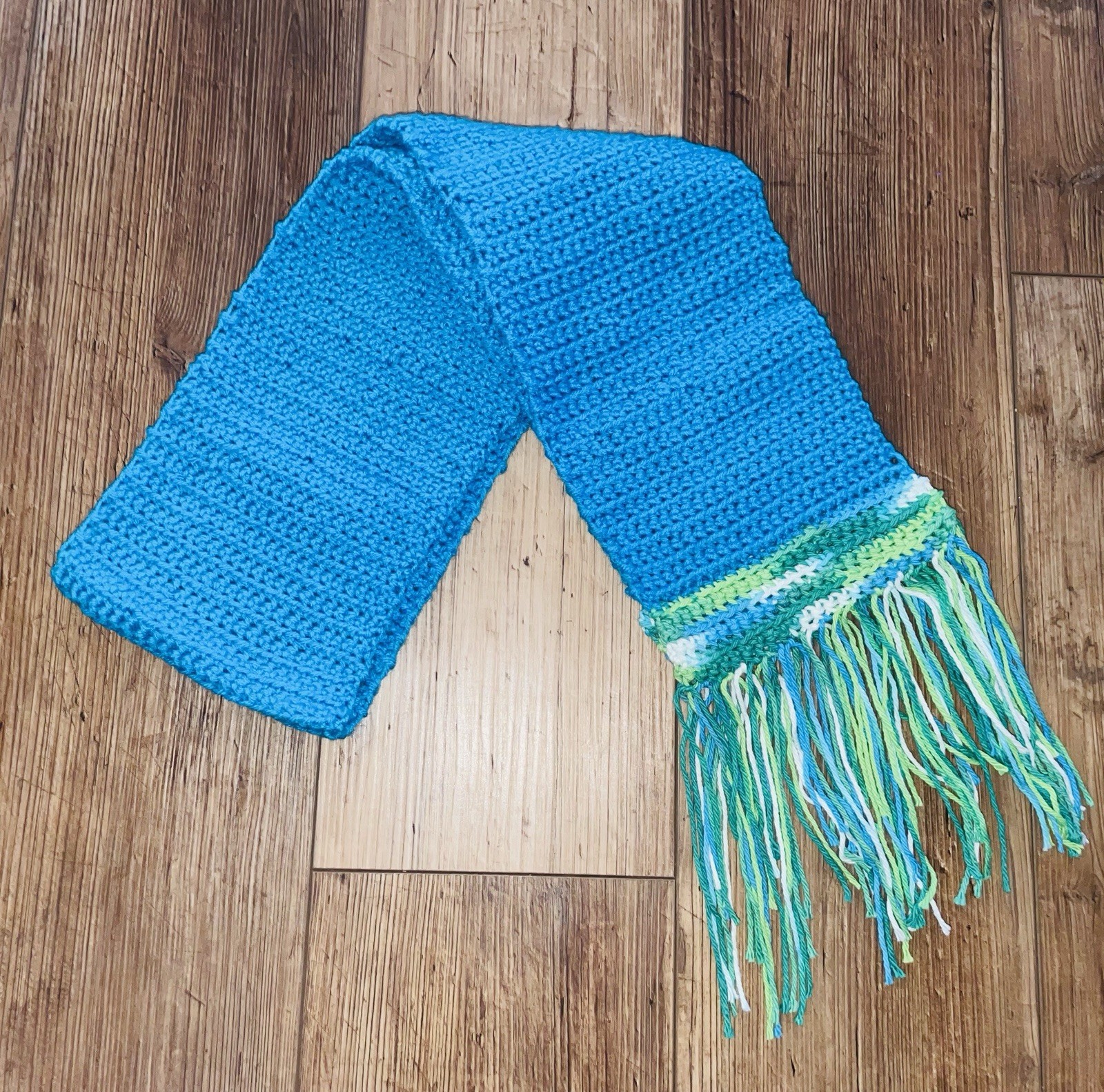 Homemade Crocheted Scarf With Fringes On The End