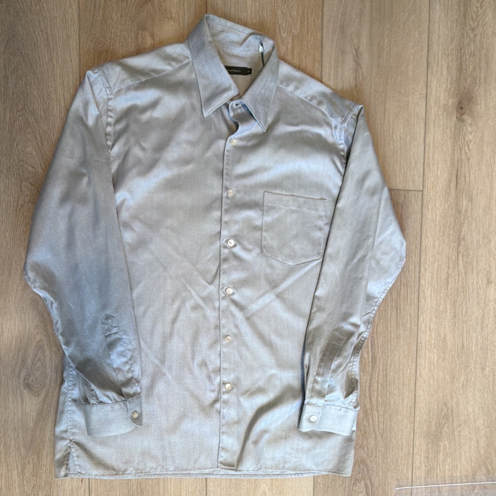 Ermenegildo Zegna Men’s XL Gray Herringbone Dress Shirt Cotton Easy Care 34/35