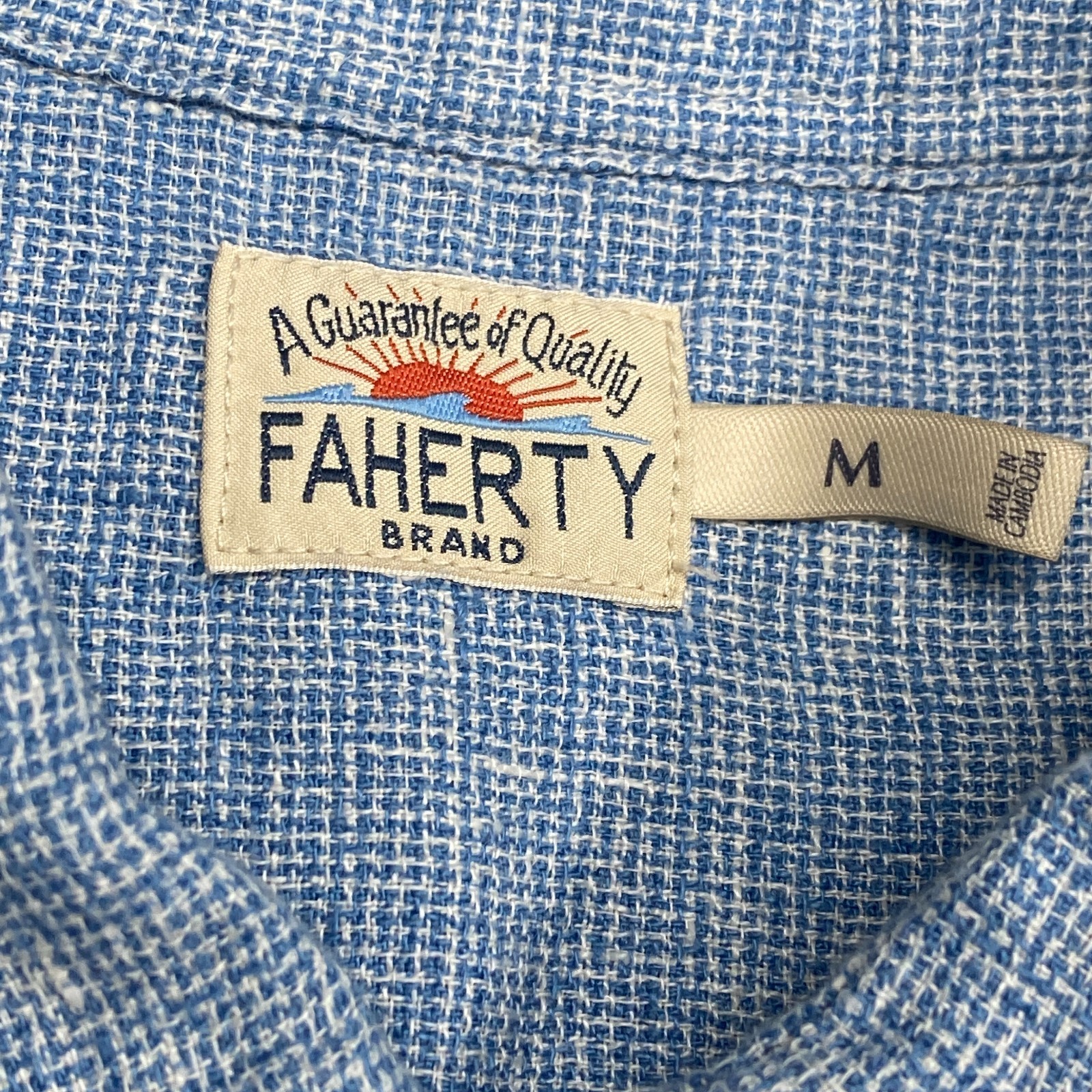 Faherty Shirt Mens Medium Blue Laguna Linen Short Sleeve Button Up Beach Casual