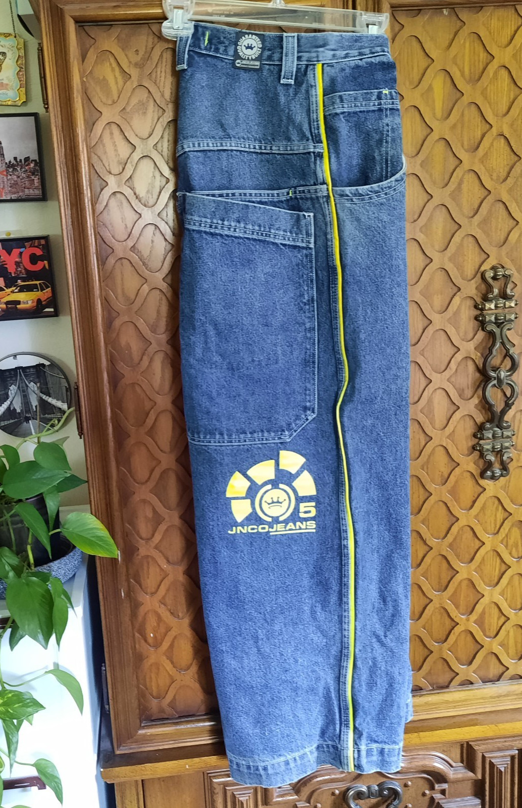 JNCO Vintage 90s NEON Green Stripe Skunk Skater Pipes Wide-Leg Jeans 32×30 Baggy