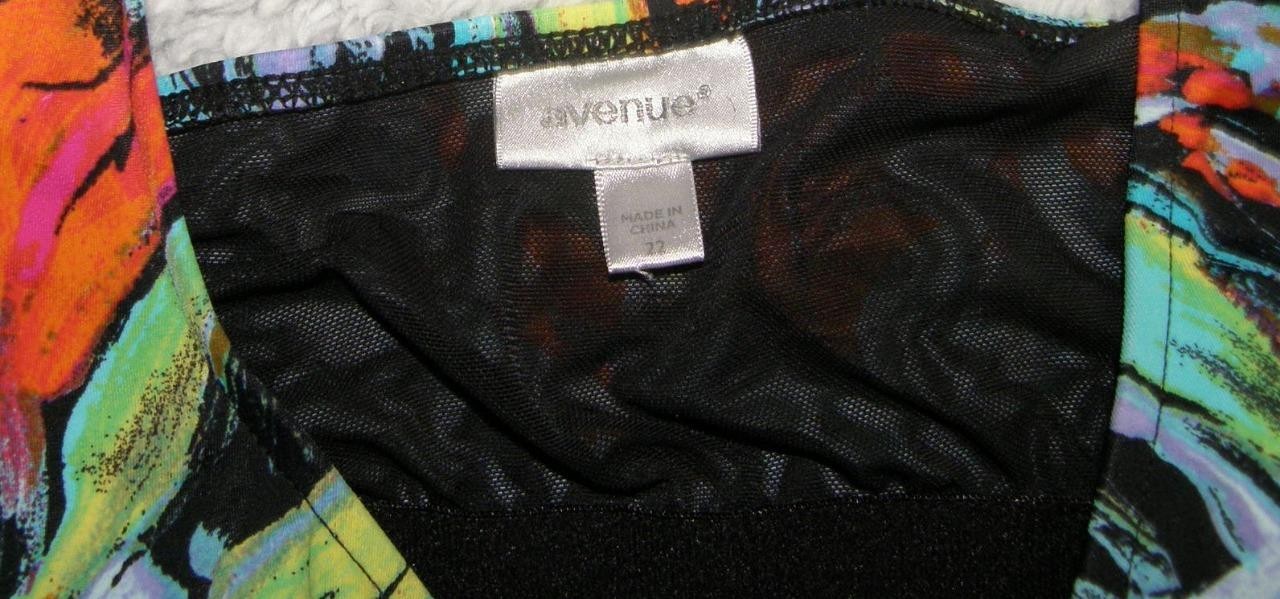AVENUE Colorful Plus Sz 22 Built In Bra Adjustable Straps Tiered Tankini Top