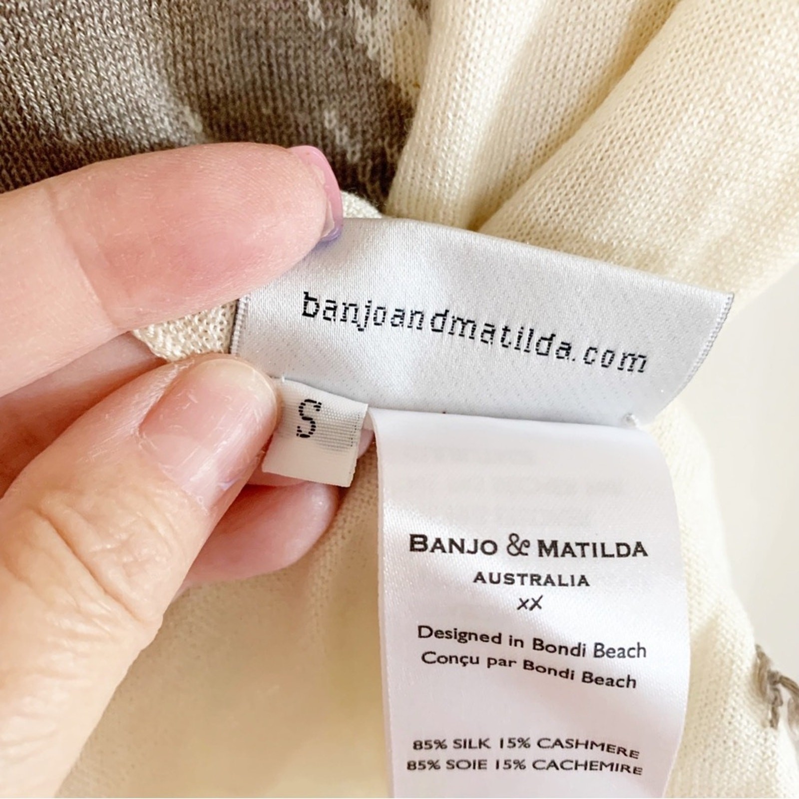 Banjo & Matilda Cream Palm Tree Silk Cashmere Blend Intarsia Sweater Small