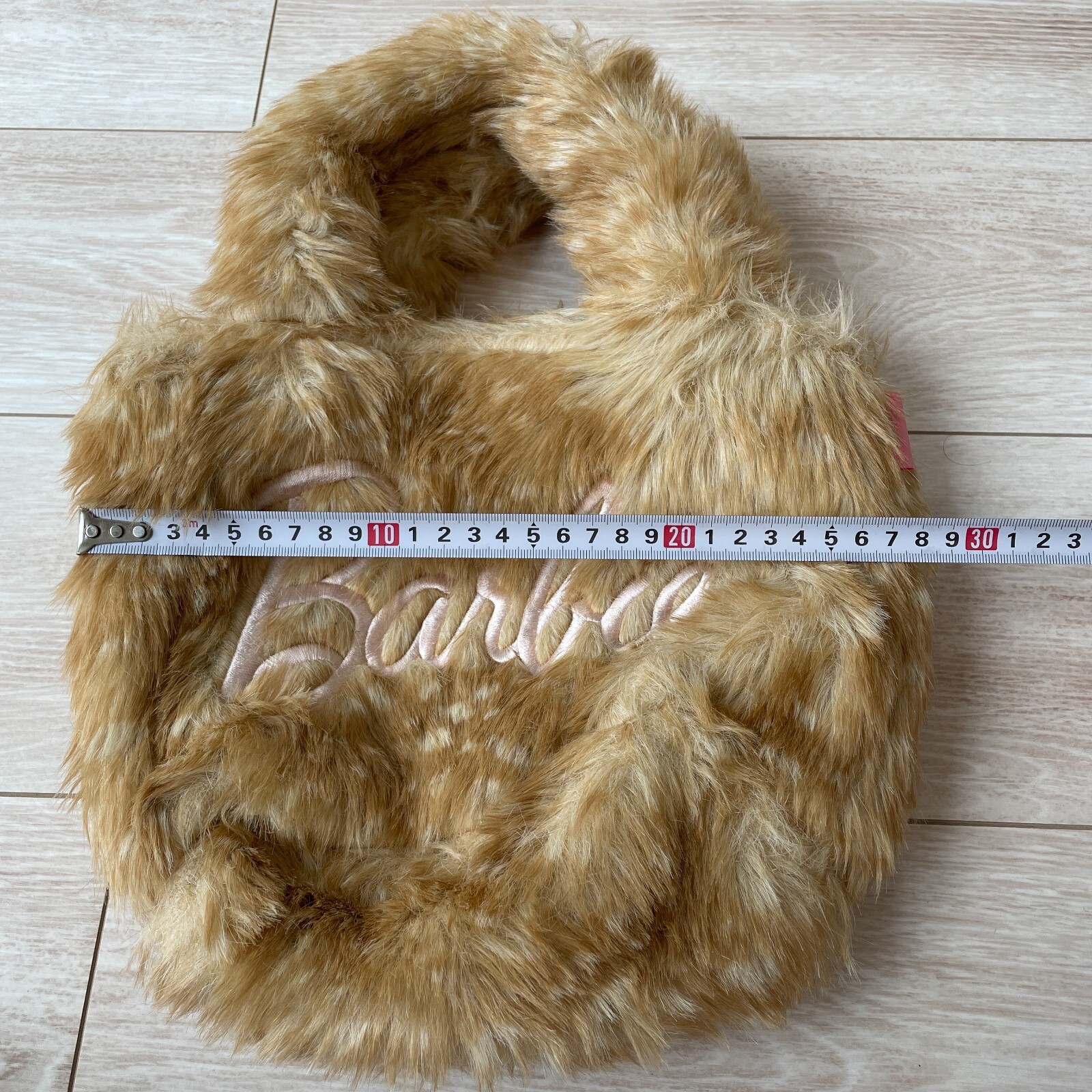 Barbie Faux Fur Hand Bag Iconic Embroidered Wallet Beige W11×H7×D4inch Movie