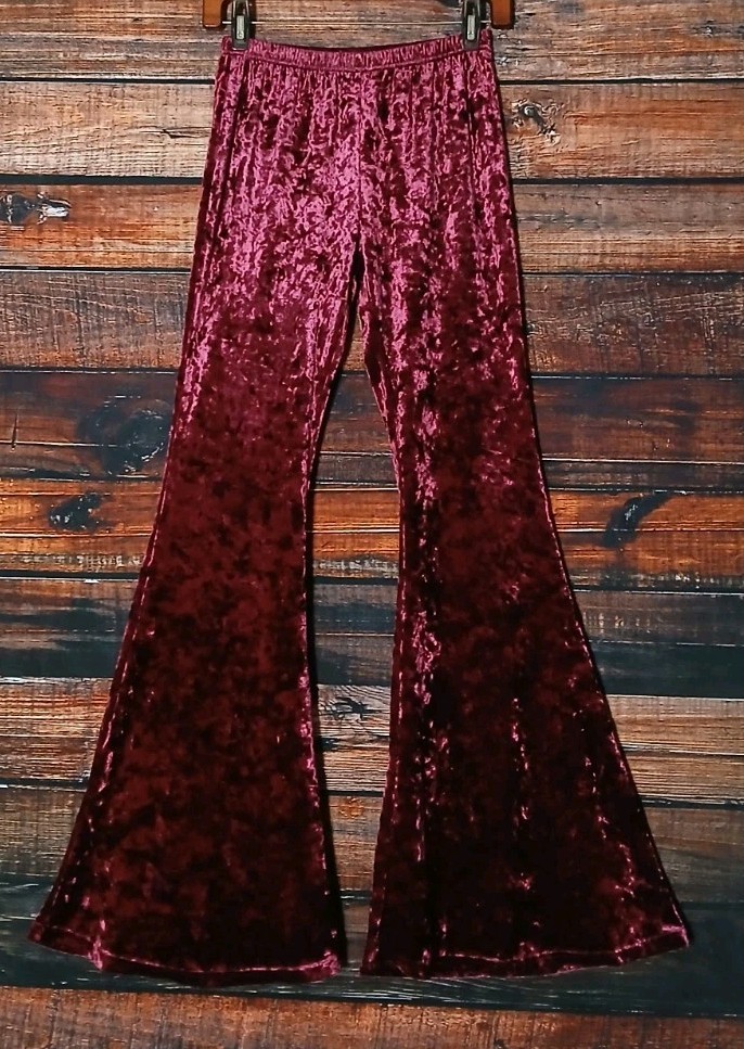 Altar’d State Pants M Bell Bottom Leggings Flared Burgundy Wine Crushed Velvet