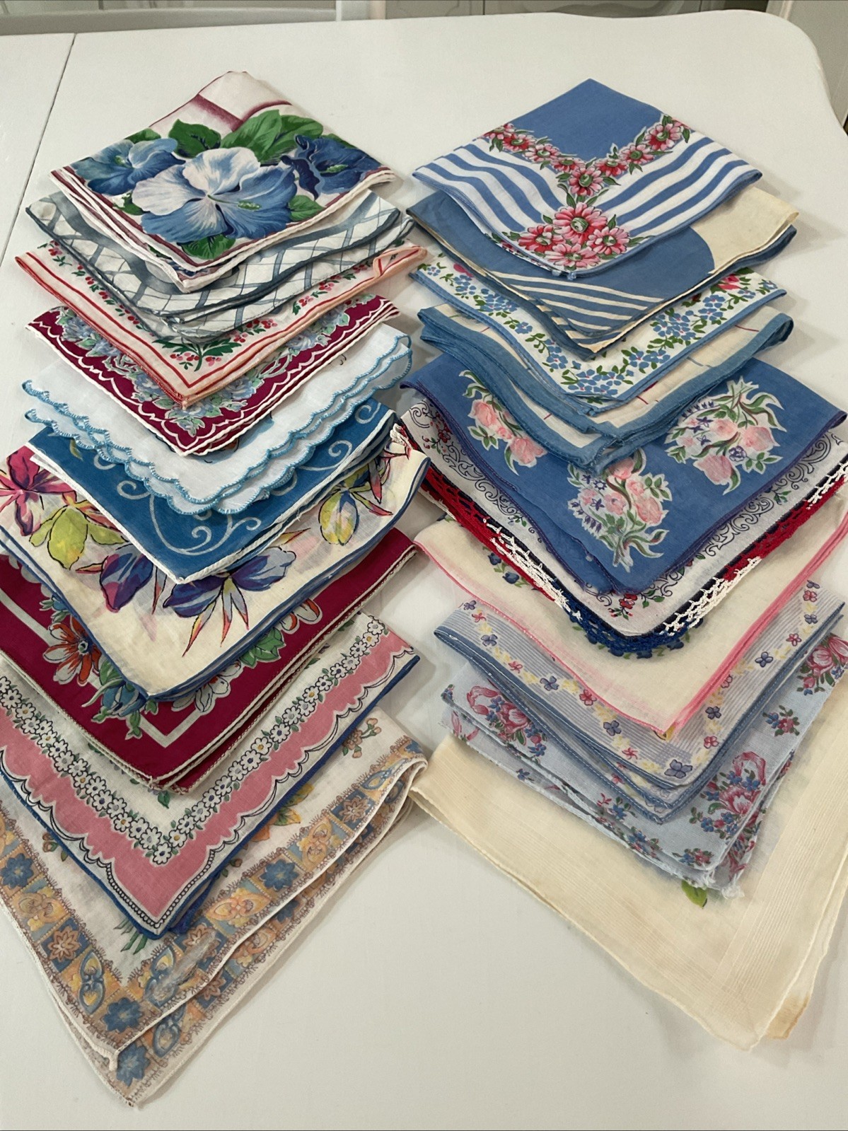 Vintage Ladies Hankies Lot Of 20 SHADES OF BLUE TONES FLORALS