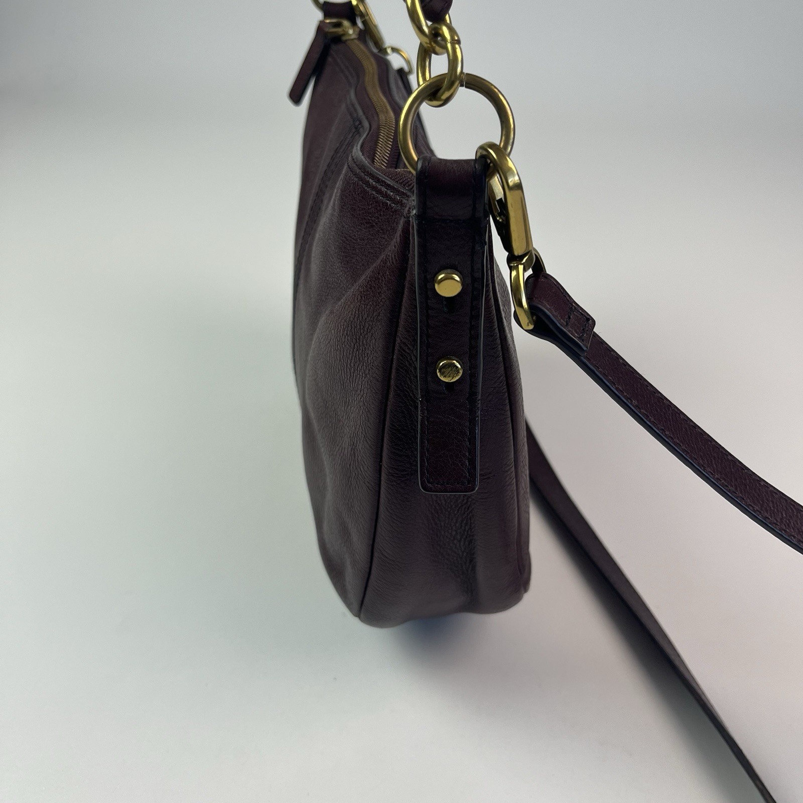 Fossil Jolie Leather Hobo Bag Burgundy Oxblood Crossbody Classic Preppy Purse