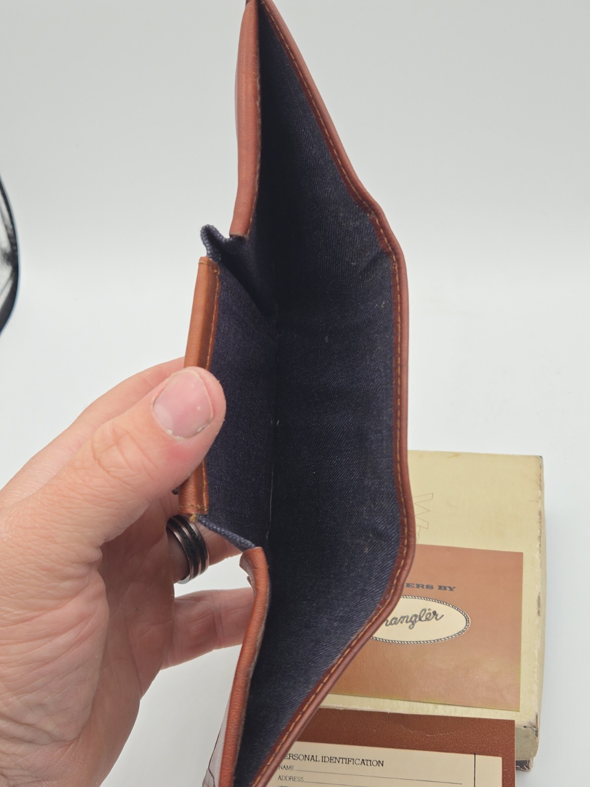 Vintage Wrangler Genuine Leather Trifold Wallet Brown w/ Box USA Made NOS
