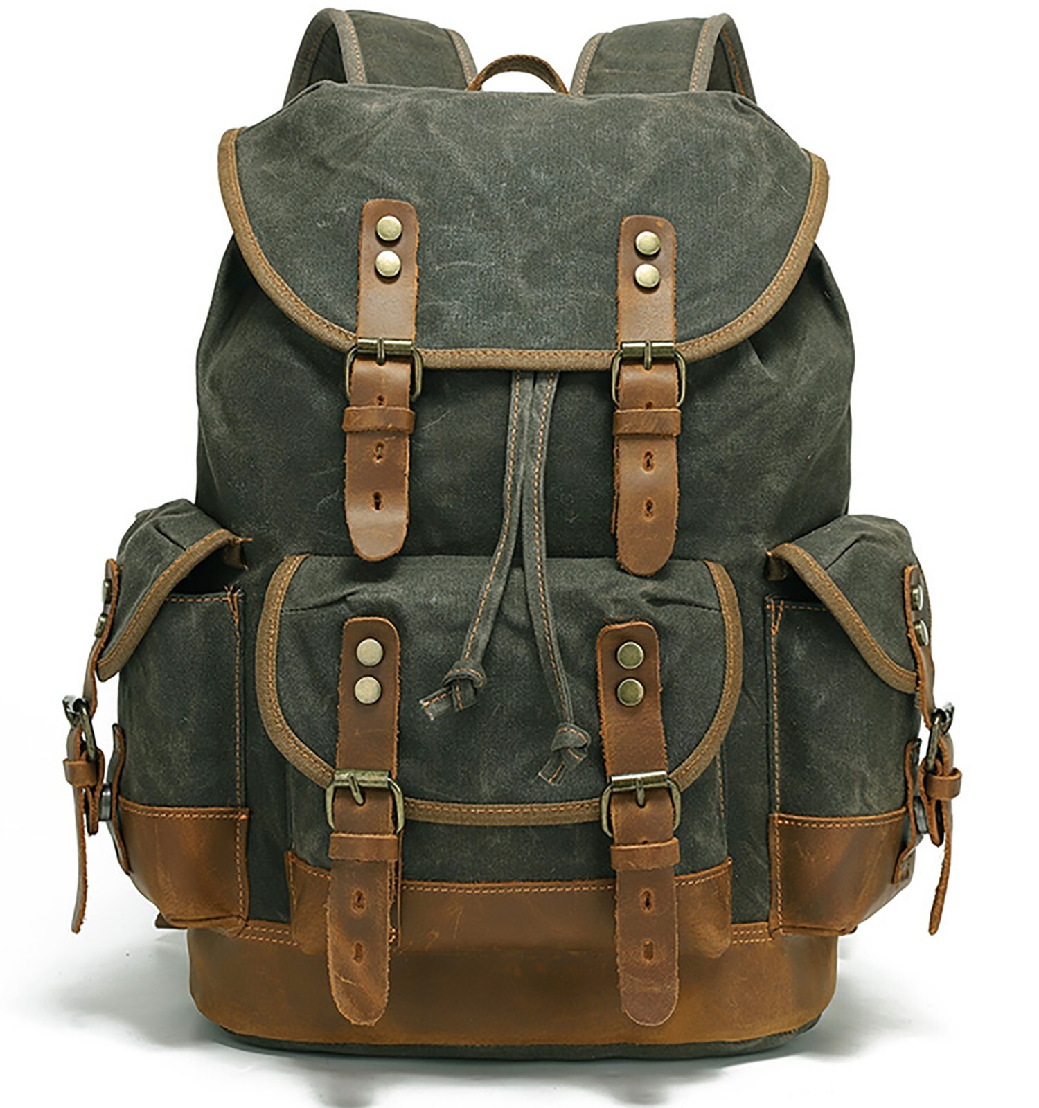 HuaChen Waxed Canvas Leather Backpack Travel Hiking Rucksack Camping School Bag