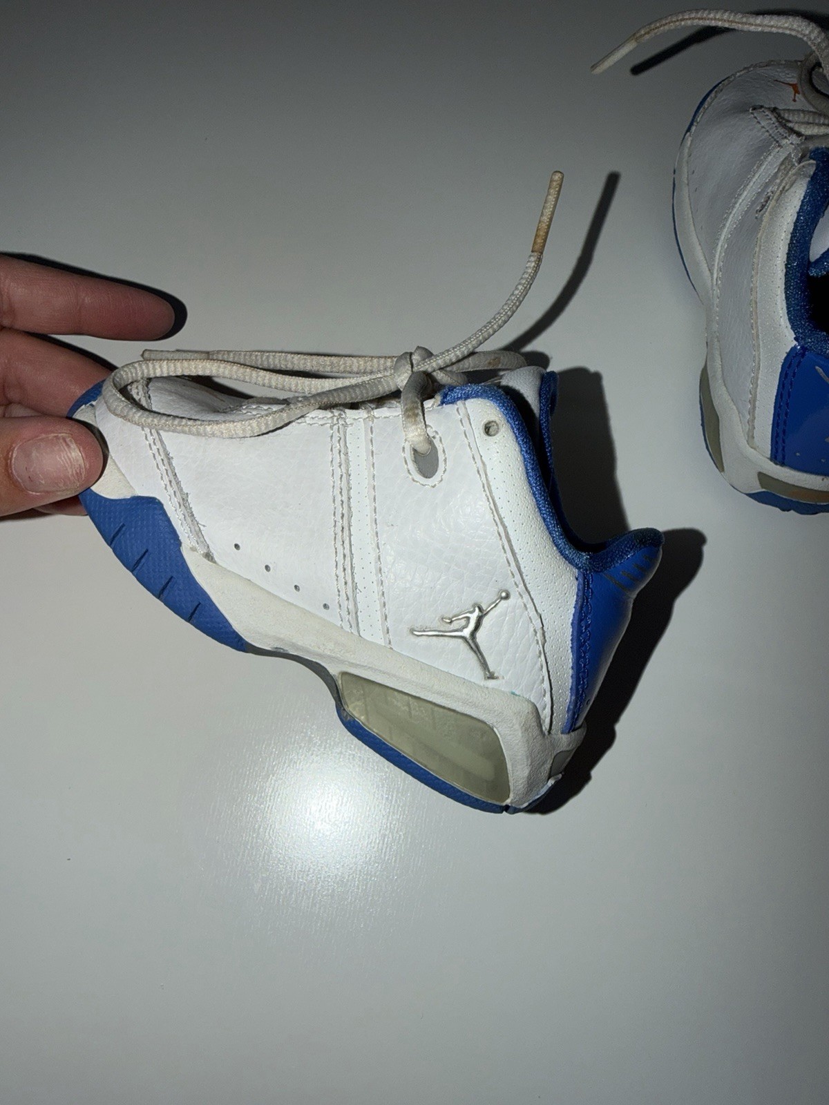 Nike Jordan 23 White Blue Silver Leather 2005 Vintage Lace Up Baby Shoes US 5C