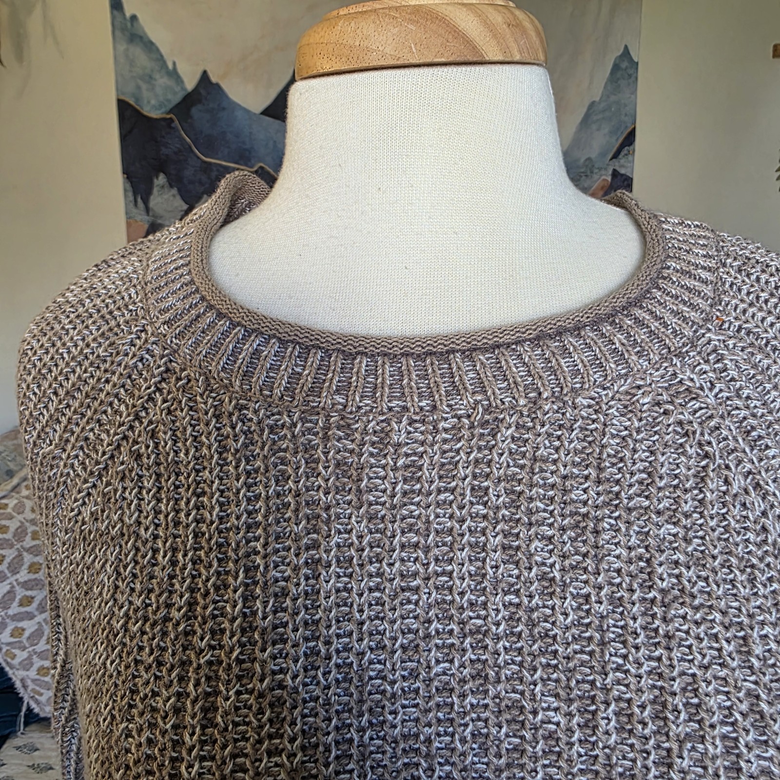 Ellen Tracy Oatmeal Marl Sweater Womens Small Ribbed Knit Cotton Pullover