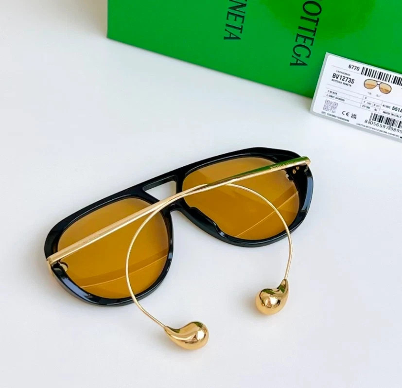 Bottega Veneta Drop Pilot sunglasses BV1273 Black/Yellow With Case New